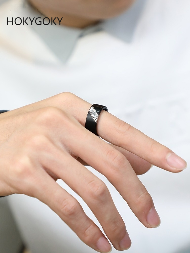 8mm Men's Tungsten Ring Matte Black Hand Jewelry Ring Fashionable Trendy Men's Personalized Engraving Index Finger Niche Jewelry Tungsten Ring, Inlaid With Zirconia, Strong And Wear-Resistant, Luxurious Experience