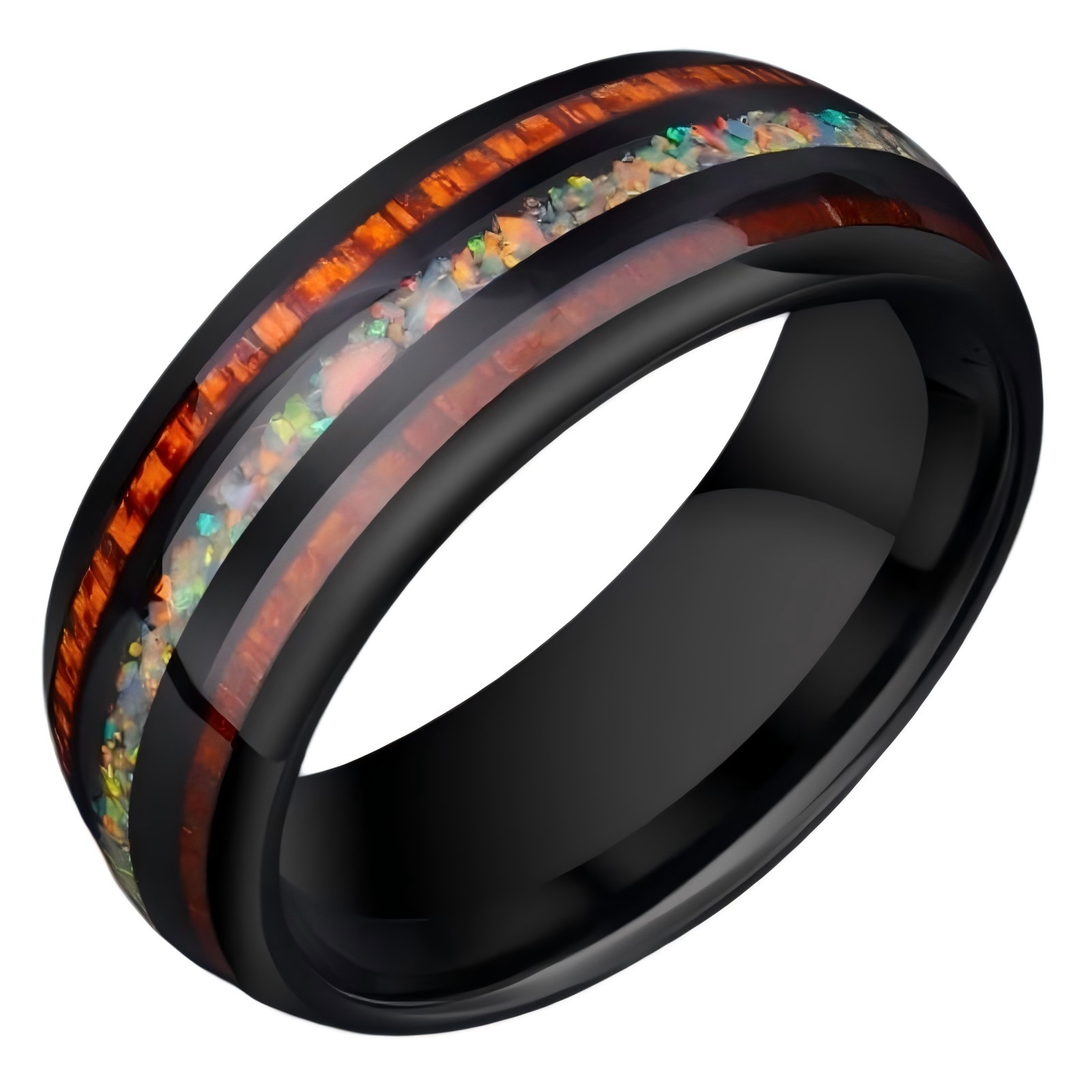 8mm Ring for Men, Personalized Acacia Wood Index Finger Ring, Light Luxury Opal, Niche High-End Jewelry, Men's Acacia Opal Ring - 857 Tungsten Material, Fashionable and Durable