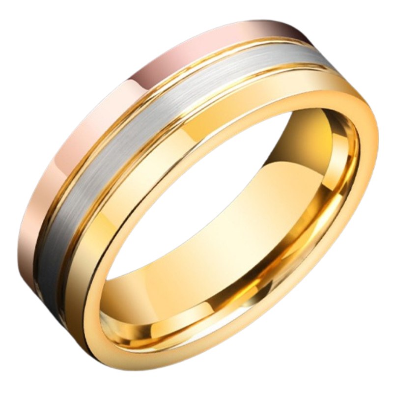 7mm Three-color Tungsten Gold Ring for Men Colored Gold Couple Ring High-end Trendy Men's Rose Gold Wedding Ring Niche Personality Ring Durable and Elegant