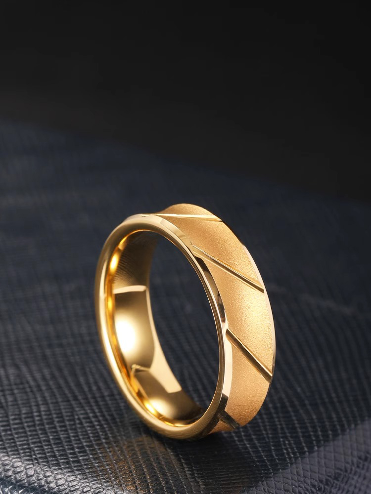 6mm Men's Frosted Streamer Tungsten Ring with Gold-plated Concave Ring High-end Simple and Fashionable Personalized Index Finger Fashionable and Durable