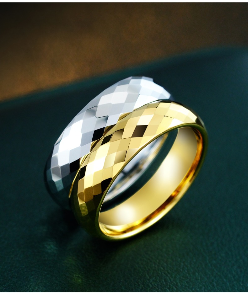 Plain Tungsten Ring for Men and Women Couple Rings Mosaic Multi-faceted Rings Diamond-shaped High-end Trendy Personality Comfortable To Wear