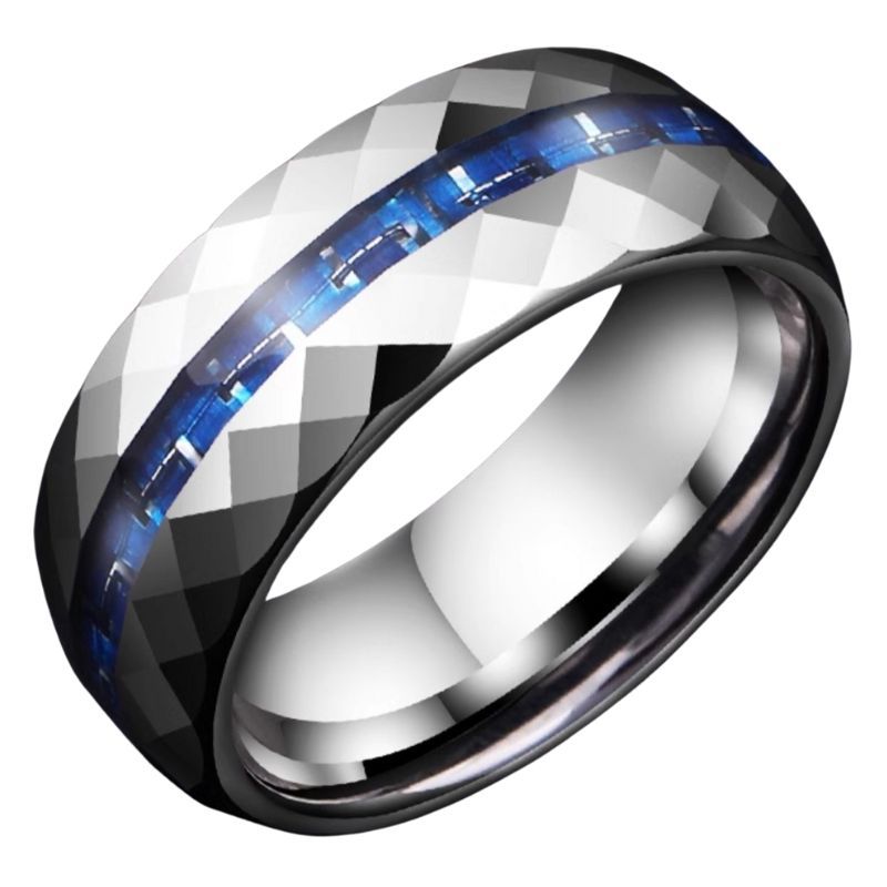 8mm Men's Ring Trendy Niche Design, Blue High-End Index Finger, Single Personality Fashion Ring, Gift for Boyfriend, Fashionable Men's Ring - 857 Tungsten Gold Inlaid with Blue Carbon Fiber, Trendy and Durable