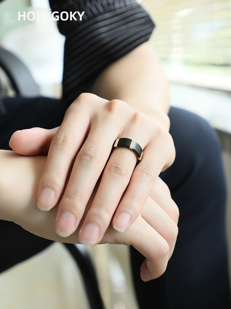 8mm Men's Zircon Ring Trendy Personality Index Finger Couple Tungsten Steel Black Wide Version Ring Tungsten Gold Men's Ring, Six Rows of Zircon Inlay, Strong and Wear-Resistant, Fashionable and Luxurious, Support Engraving