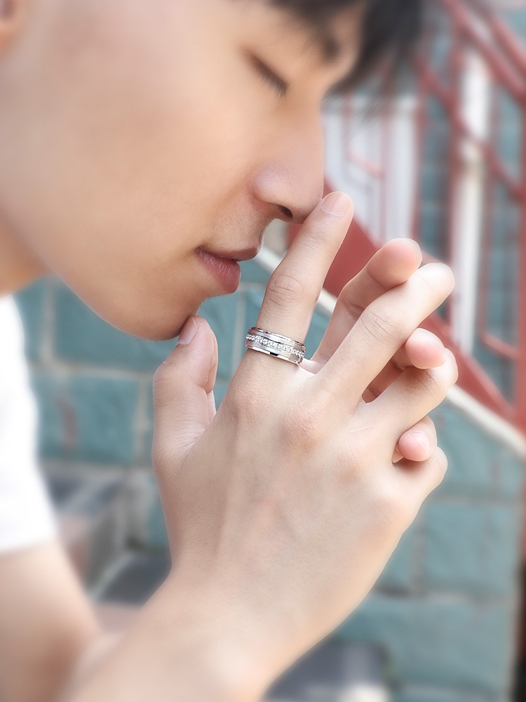 8mm 360 Degree Rotating Tungsten Ring for Men Lucky Index Finger Single Diamond Ring Personality Ring Trendy Inlaid Zircon Starry Sky Fashionable and Durable