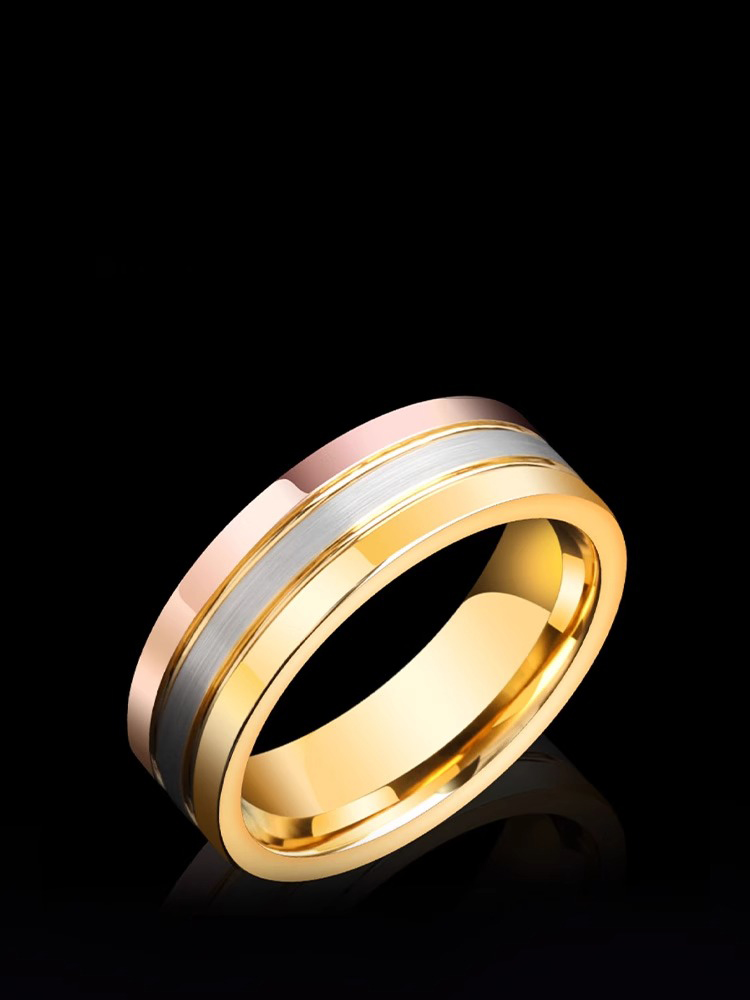 7mm Three-color Tungsten Gold Ring for Men Colored Gold Couple Ring High-end Trendy Men's Rose Gold Wedding Ring Niche Personality Ring Durable and Elegant
