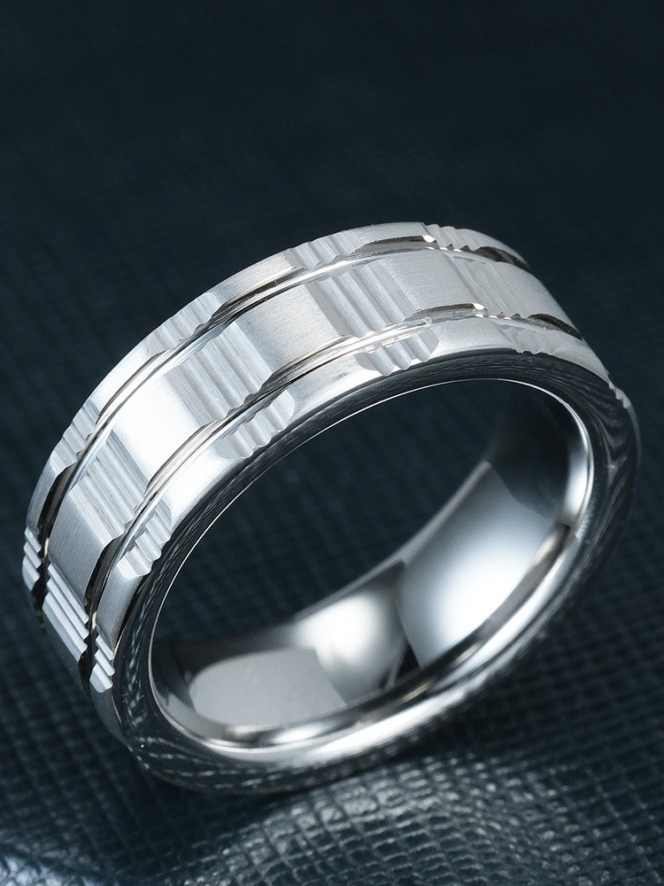 7mm Unisex Ring Silver Tungsten High-Grade Simple Slotted Personality All-Match Ring Single Index Finger Tungsten Domineering Men's Ring, Strong and Wear-Resistant, Treasured for a Hundred Years