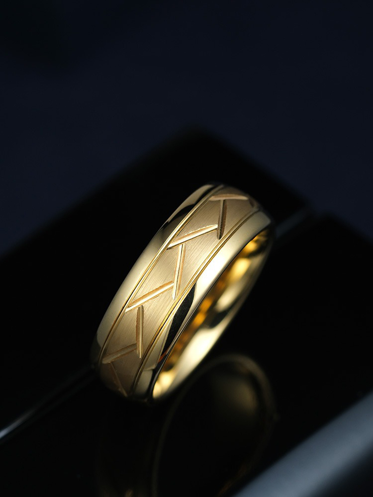 8mm Gold-plated Ring for Men Loach Back Lasha Simple and Fashionable High-grade Female Ring Tungsten Steel Trendy Men Versatile Durable Elegant and Comfortable