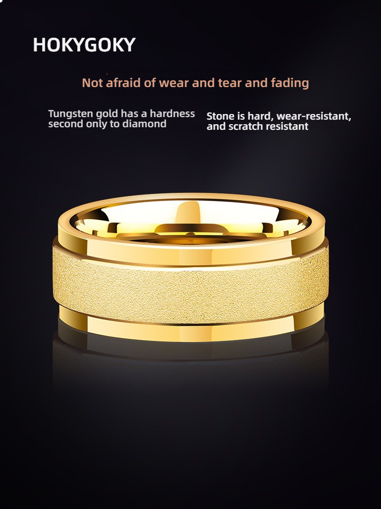 8mm Men's Tungsten Ring, Rotatable Rotating Ring, Tungsten Steel, Good Luck, High-End New Index Finger 360°, Exquisite Golden Tungsten Ring, Wear-Resistant and Non-Fading, Simple and Fashionable Choice