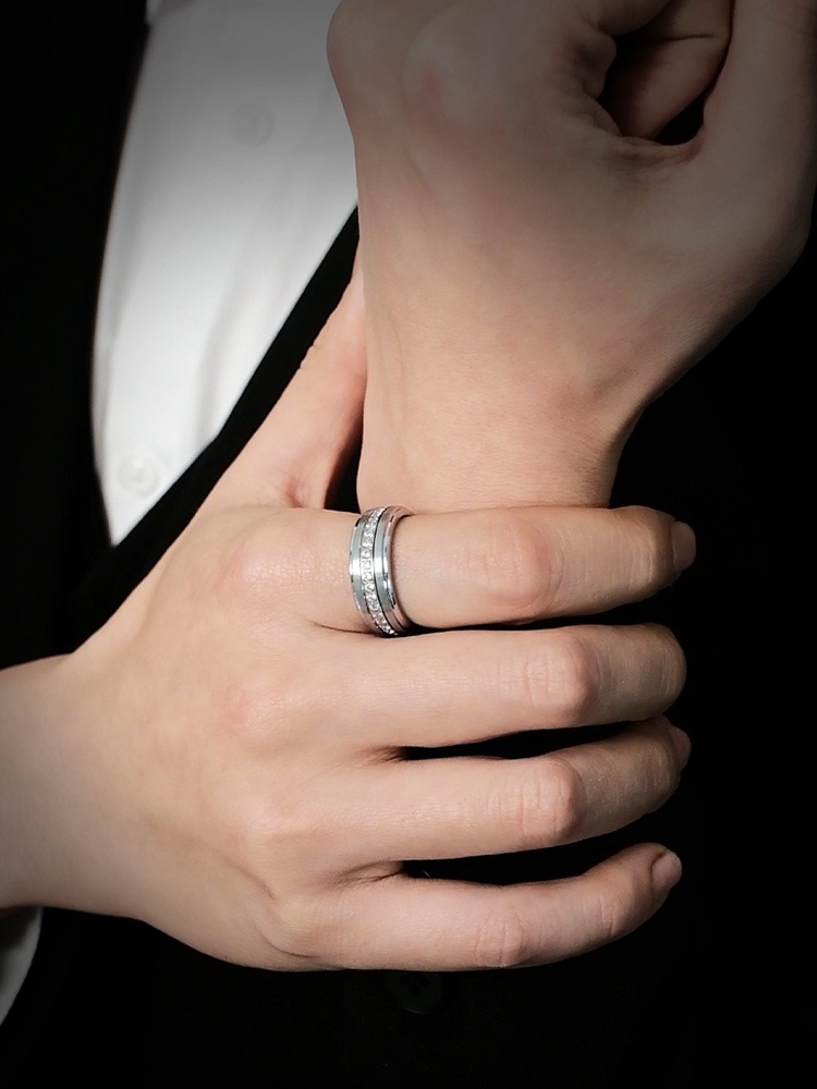 8mm 360 Degree Rotating Tungsten Ring for Men Lucky Index Finger Single Diamond Ring Personality Ring Trendy Inlaid Zircon Starry Sky Fashionable and Durable