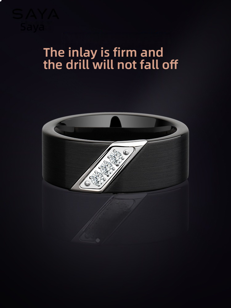 8mm Men's Tungsten Ring Matte Black Hand Jewelry Ring Fashionable Trendy Men's Personalized Engraving Index Finger Niche Jewelry Tungsten Ring, Inlaid With Zirconia, Strong And Wear-Resistant, Luxurious Experience