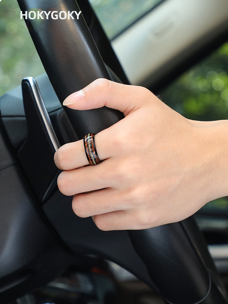 8mm Ring for Men, Personalized Acacia Wood Index Finger Ring, Light Luxury Opal, Niche High-End Jewelry, Men's Acacia Opal Ring - 857 Tungsten Material, Fashionable and Durable