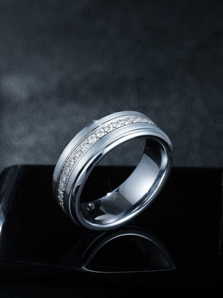 8mm 360 Degree Rotating Tungsten Ring for Men Lucky Index Finger Single Diamond Ring Personality Ring Trendy Inlaid Zircon Starry Sky Fashionable and Durable