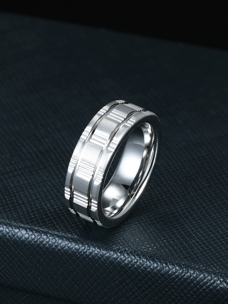 7mm Unisex Ring Silver Tungsten High-Grade Simple Slotted Personality All-Match Ring Single Index Finger Tungsten Domineering Men's Ring, Strong and Wear-Resistant, Treasured for a Hundred Years