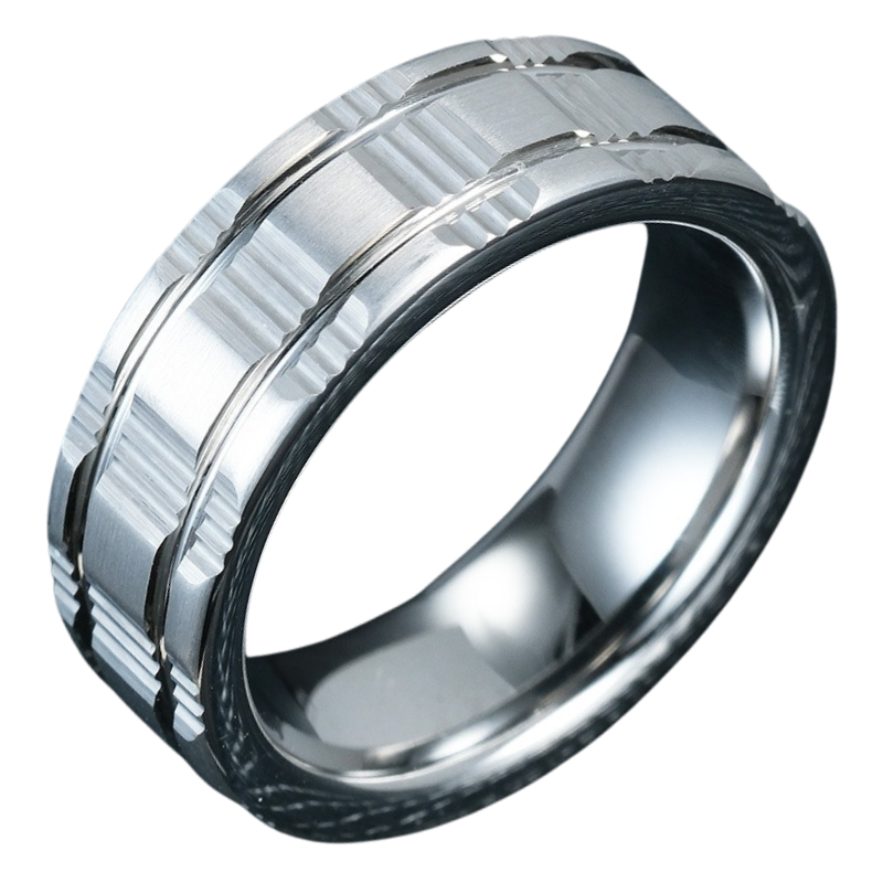 7mm Unisex Ring Silver Tungsten High-Grade Simple Slotted Personality All-Match Ring Single Index Finger Tungsten Domineering Men's Ring, Strong and Wear-Resistant, Treasured for a Hundred Years