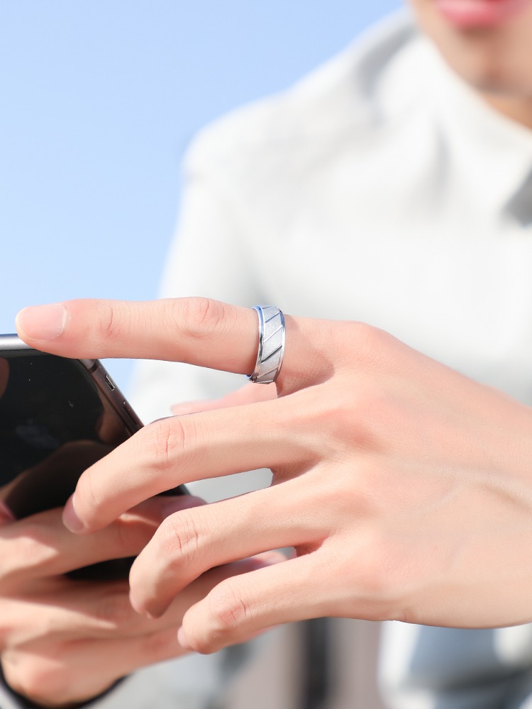 Men's Silver Index Finger Single Ring High-End Trendy Men's Personality Tungsten Ring Simple Niche Pinky Ring Fashionable Single Men's Ring - 857 Tungsten Material, Durable and Trendy