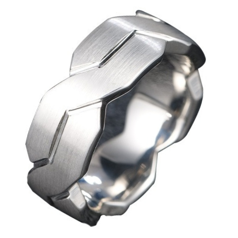 8mm Men's Ring Wide Version Silver Tungsten Simple High-end Fashion Black Ring Women's Irregular Trendy Brand Index Finger Elegant and Tough Collision