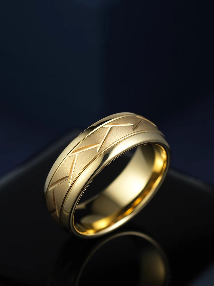 8mm Gold-plated Ring for Men Loach Back Lasha Simple and Fashionable High-grade Female Ring Tungsten Steel Trendy Men Versatile Durable Elegant and Comfortable