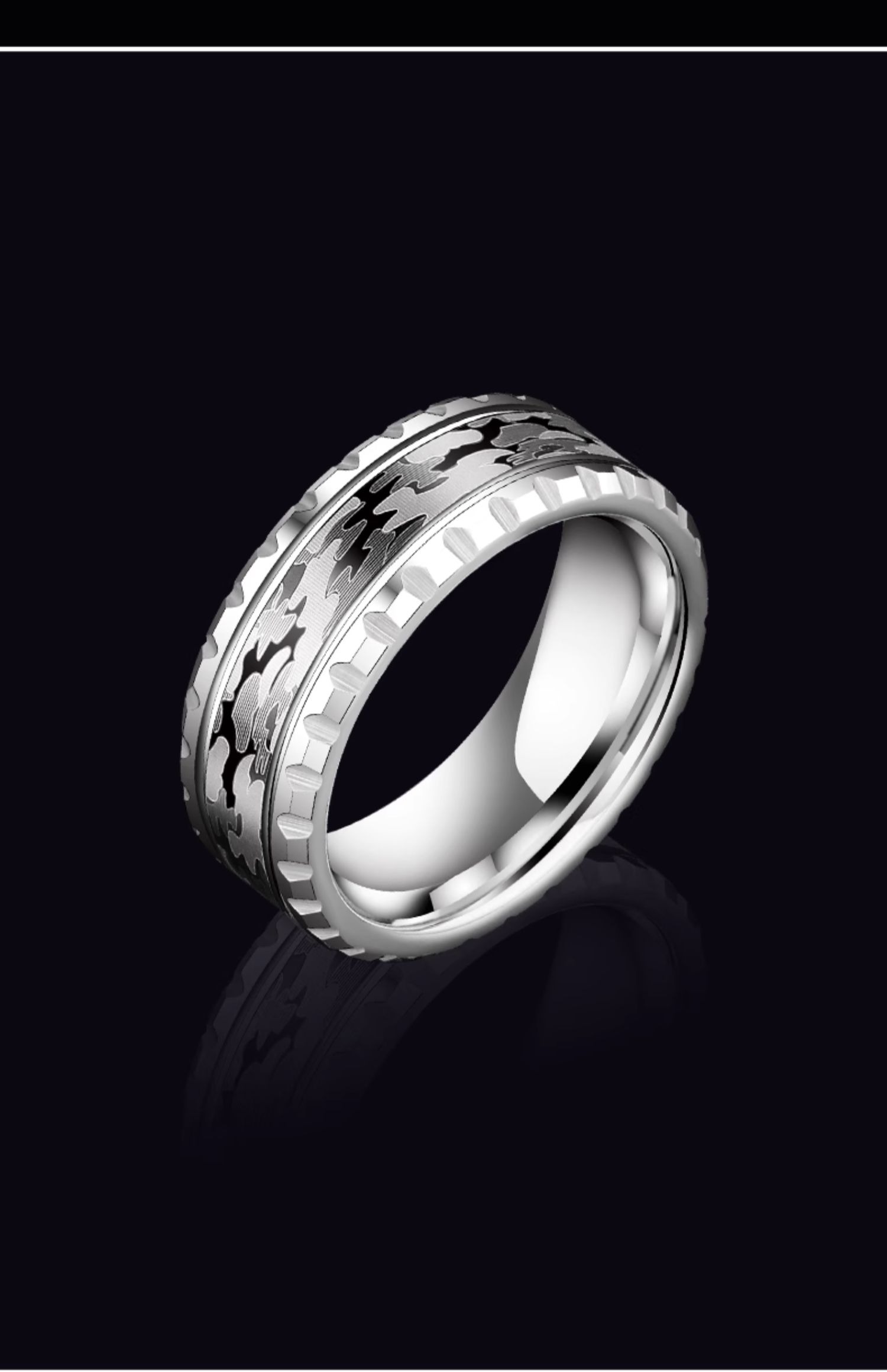 8mm Men's Ring Camouflage Tungsten Ring Index Finger Single Ring Middle Finger Trend Hip-Hop Ins Personality Domineering Retro Simple Tail Ring Durable and Fashionable