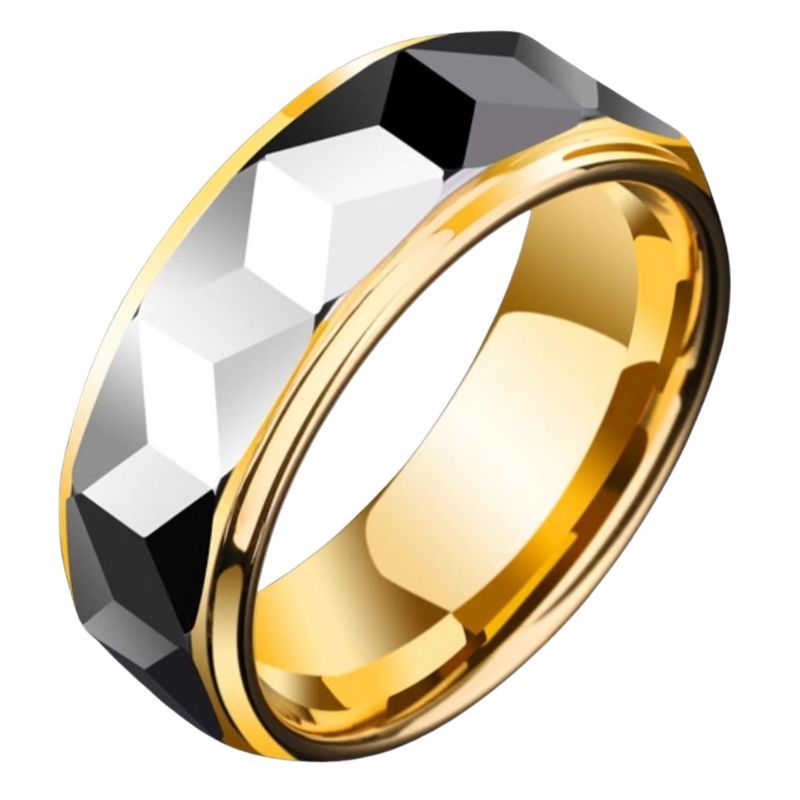 8mm Tungsten Gold Ring Men's Trendy Multi-color Optional Single Personality Tungsten Steel Wedding Ring Hip-hop Fashion Ring Durable