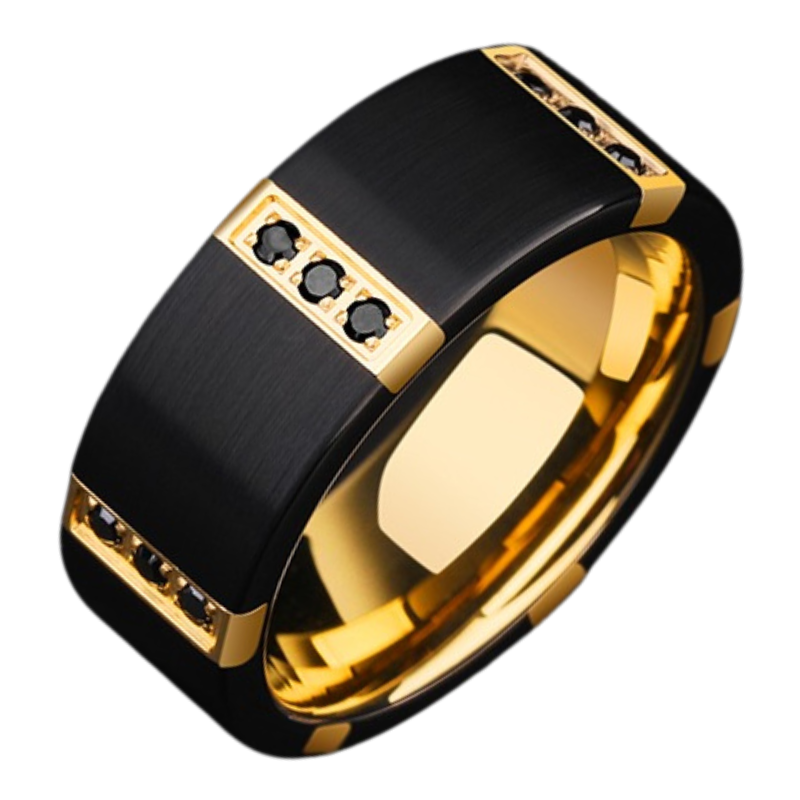 8mm Men's Zircon Ring Trendy Personality Index Finger Couple Tungsten Steel Black Wide Version Ring Tungsten Gold Men's Ring, Six Rows of Zircon Inlay, Strong and Wear-Resistant, Fashionable and Luxurious, Support Engraving