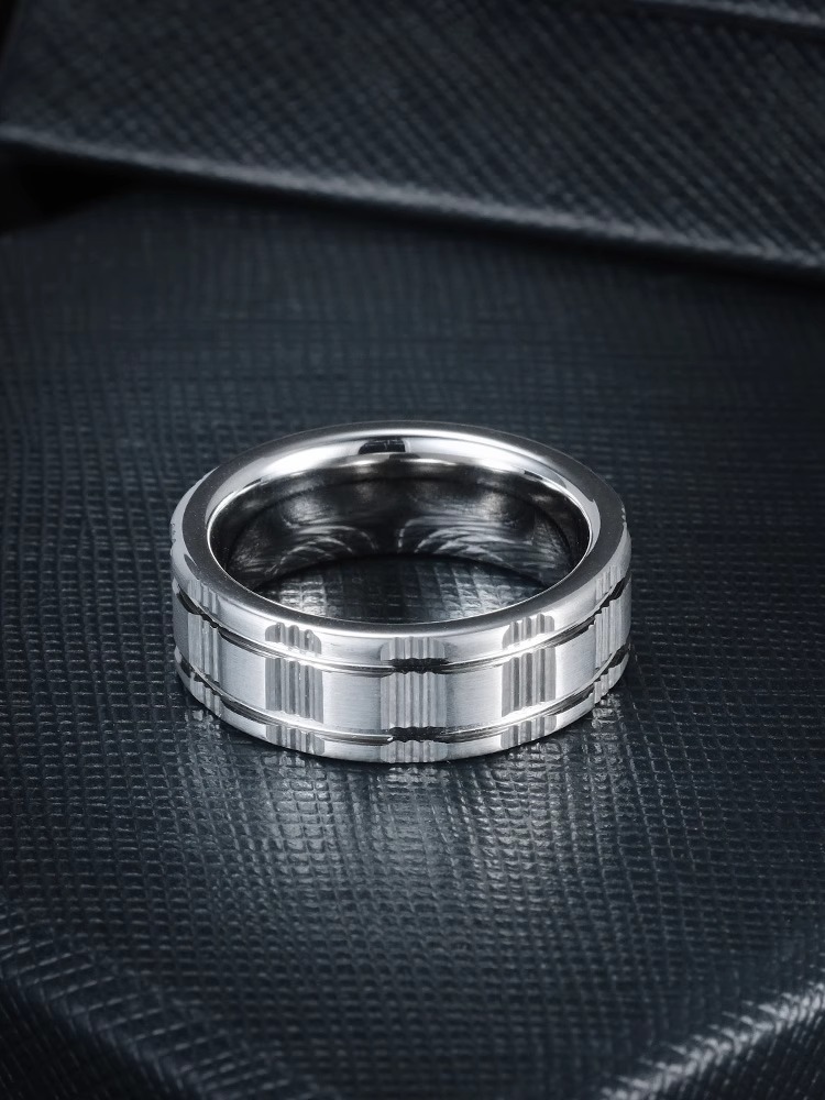 7mm Unisex Ring Silver Tungsten High-Grade Simple Slotted Personality All-Match Ring Single Index Finger Tungsten Domineering Men's Ring, Strong and Wear-Resistant, Treasured for a Hundred Years