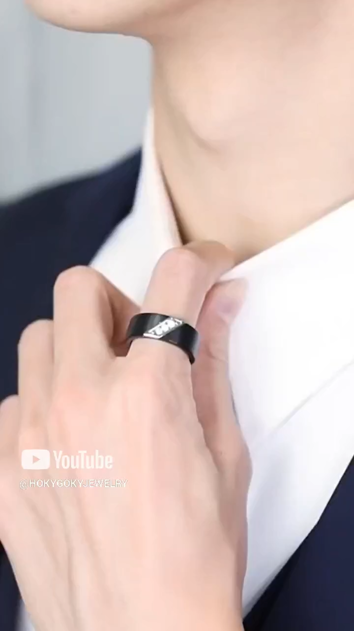 8mm Men's Tungsten Ring Matte Black Hand Jewelry Ring Fashionable Trendy Men's Personalized Engraving Index Finger Niche Jewelry Tungsten Ring, Inlaid With Zirconia, Strong And Wear-Resistant, Luxurious Experience