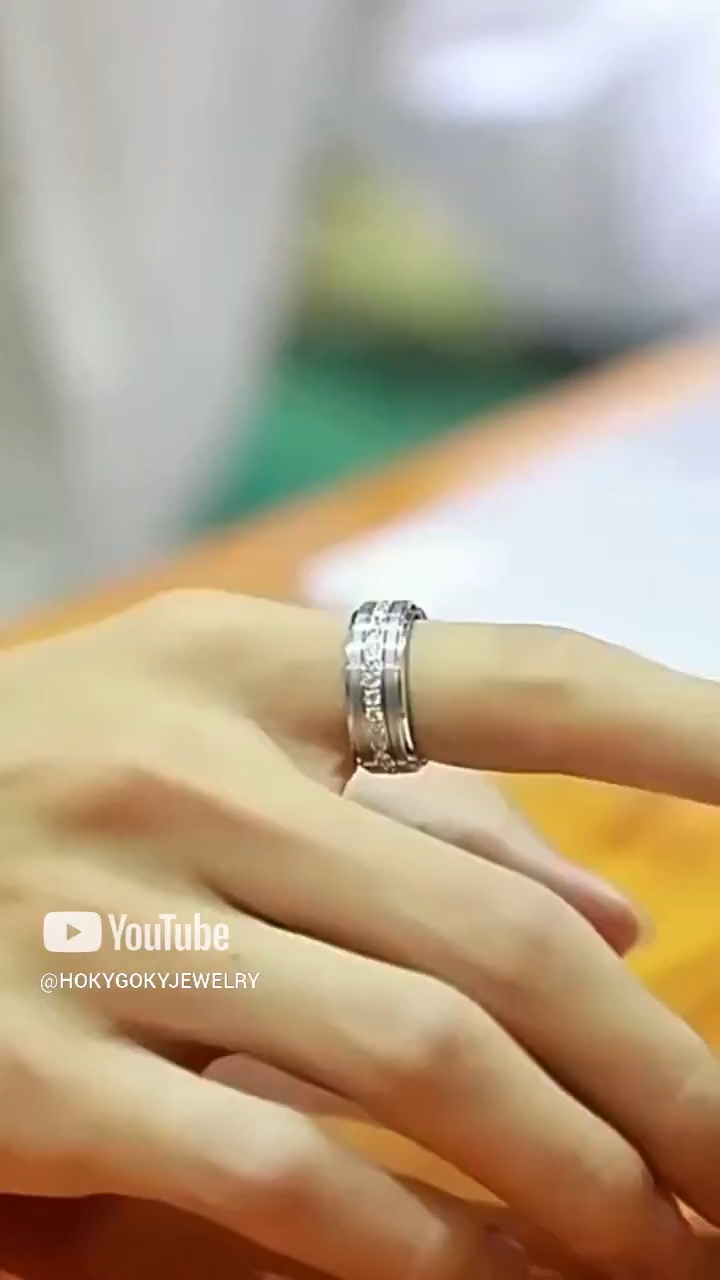 8mm 360 Degree Rotating Tungsten Ring for Men Lucky Index Finger Single Diamond Ring Personality Ring Trendy Inlaid Zircon Starry Sky Fashionable and Durable