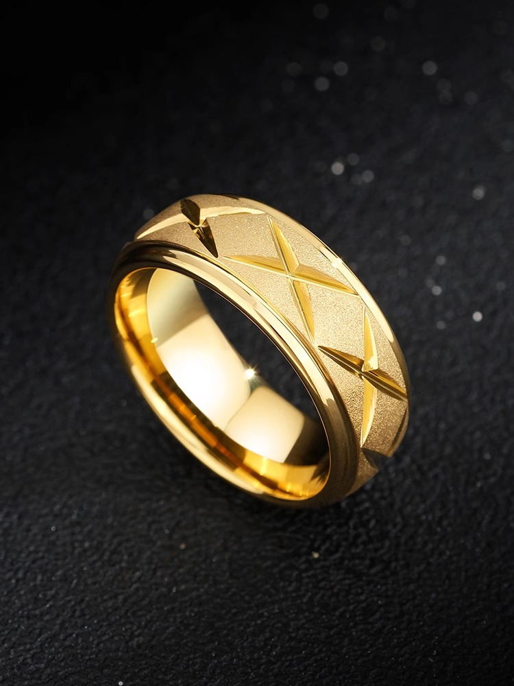 8mm Men's 857 Tungsten Gold Plated Ring High-end Fashion Trendy Men's Personality All-match Index Finger Single Frosted Ring Wear-resistant and Non-discoloring Comfortable and Skin-friendly