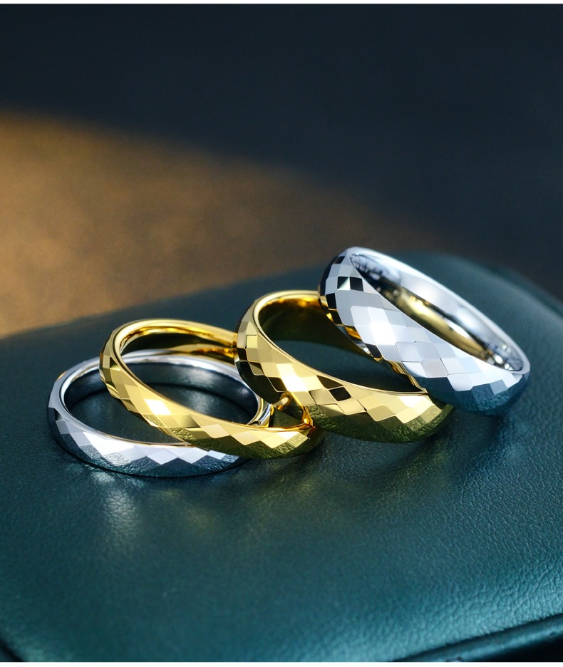 Plain Tungsten Ring for Men and Women Couple Rings Mosaic Multi-faceted Rings Diamond-shaped High-end Trendy Personality Comfortable To Wear