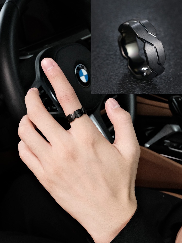 8mm Men's Ring Wide Version Silver Tungsten Simple High-end Fashion Black Ring Women's Irregular Trendy Brand Index Finger Elegant and Tough Collision