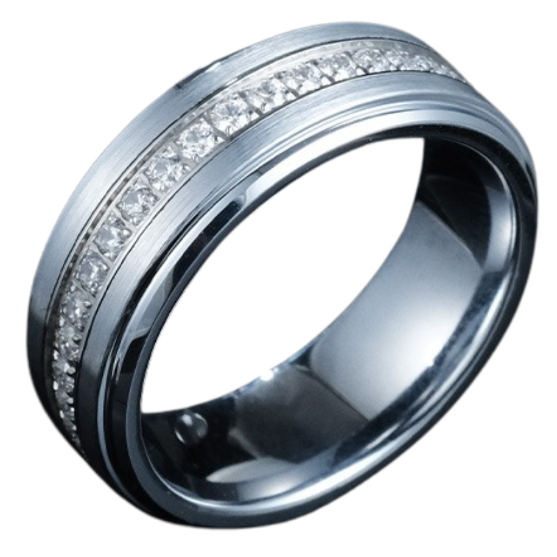 8mm 360 Degree Rotating Tungsten Ring for Men Lucky Index Finger Single Diamond Ring Personality Ring Trendy Inlaid Zircon Starry Sky Fashionable and Durable