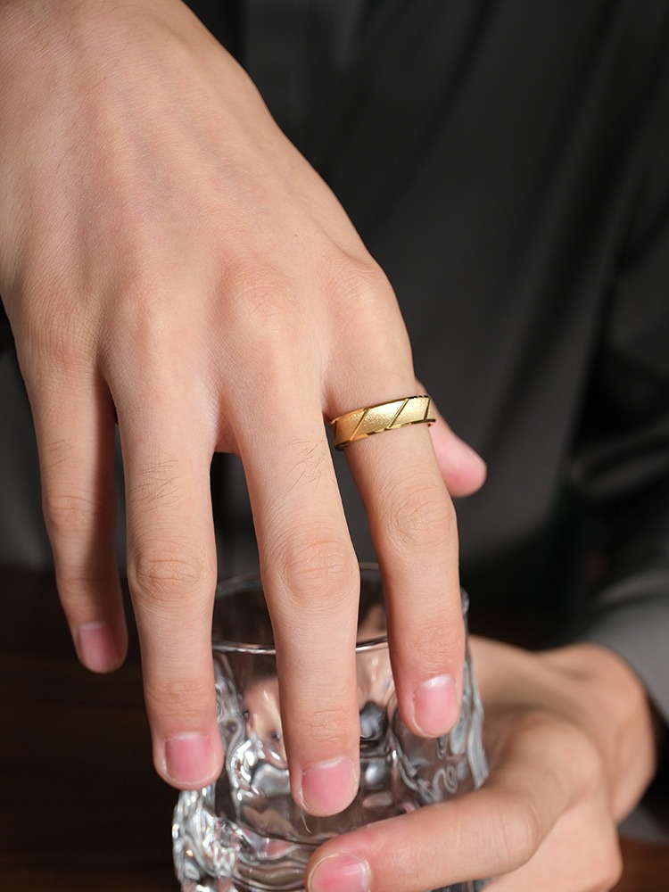 6mm Men's Frosted Streamer Tungsten Ring with Gold-plated Concave Ring High-end Simple and Fashionable Personalized Index Finger Fashionable and Durable