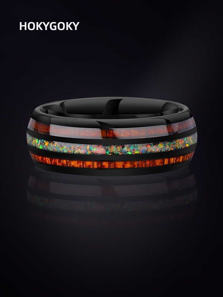 8mm Ring for Men, Personalized Acacia Wood Index Finger Ring, Light Luxury Opal, Niche High-End Jewelry, Men's Acacia Opal Ring - 857 Tungsten Material, Fashionable and Durable