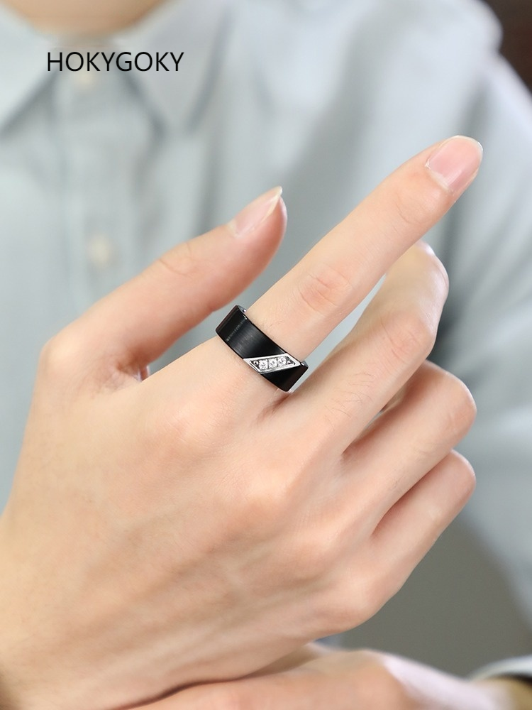 8mm Men's Tungsten Ring Matte Black Hand Jewelry Ring Fashionable Trendy Men's Personalized Engraving Index Finger Niche Jewelry Tungsten Ring, Inlaid With Zirconia, Strong And Wear-Resistant, Luxurious Experience