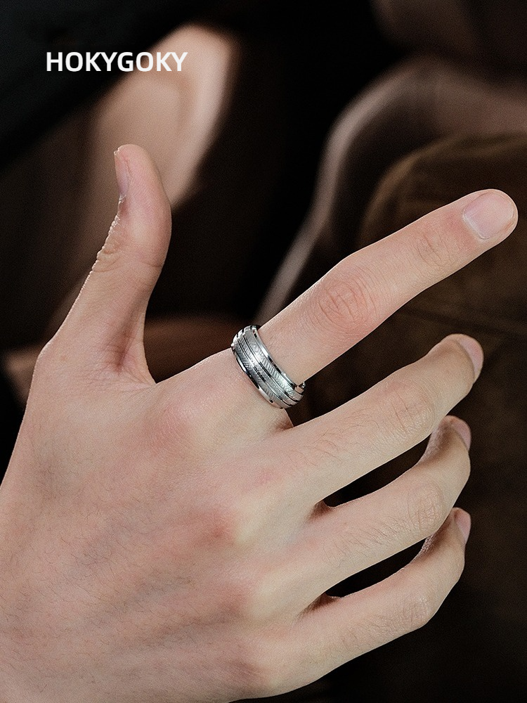 8mm Men's Ring Corrugated Tungsten Gold High-End Personality Versatile Silver Ring Simple and Fashionable Index Finger Trend Single 857 Tungsten Gold Men's Ring, Classic Brushed, Wear-Resistant and Skin-Friendly