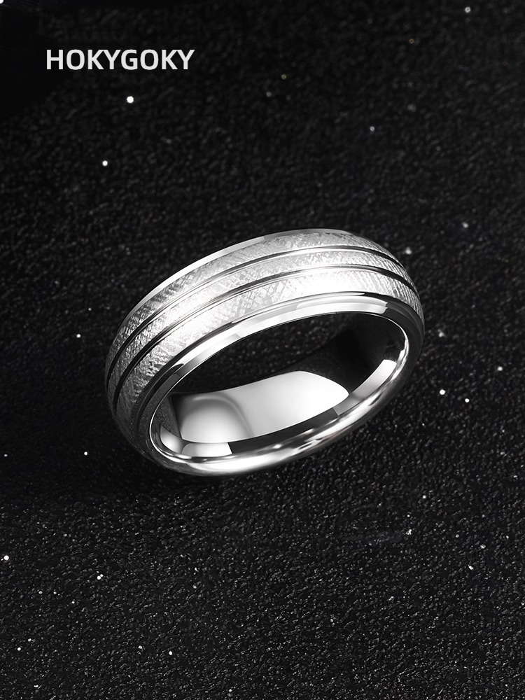 8mm Men's Ring Corrugated Tungsten Gold High-End Personality Versatile Silver Ring Simple and Fashionable Index Finger Trend Single 857 Tungsten Gold Men's Ring, Classic Brushed, Wear-Resistant and Skin-Friendly