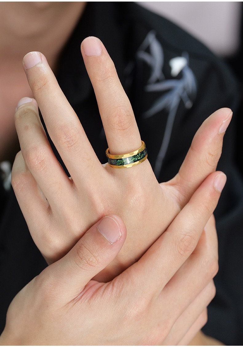 8mm Green Men's Tungsten Ring High-end Trendy Men's Fashion All-match Index Finger Single Ring Personality Niche Women High Hardness Durable