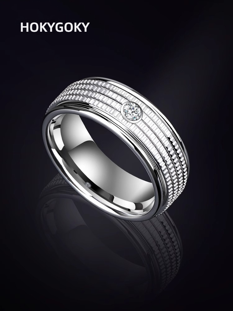 8mm Men's Ring, High-Grade Moissanite Diamond Ring, Tungsten Gold Ring, Single Female Niche Ring, Index Finger Fashion Tungsten Gold Men's Ring, Inlaid with Moissanite, Elegant and Durable