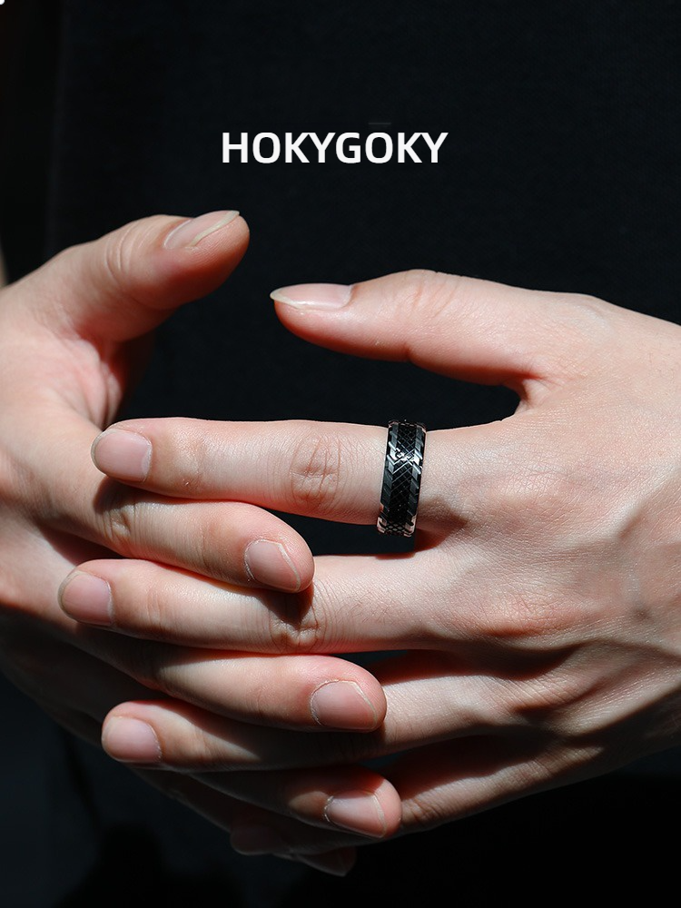 8mm Men's Ring Trendy Hip-Hop Personality Index Finger Single Tail Ring Niche Design High-End Men's Ring Wind-Breaking Ring-Fashionable Tungsten Gold Men's Jewelry, Showing Personality and Courage