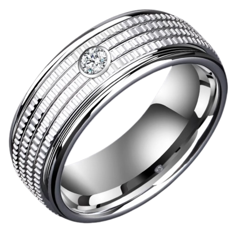 8mm Men's Ring, High-Grade Moissanite Diamond Ring, Tungsten Gold Ring, Single Female Niche Ring, Index Finger Fashion Tungsten Gold Men's Ring, Inlaid with Moissanite, Elegant and Durable