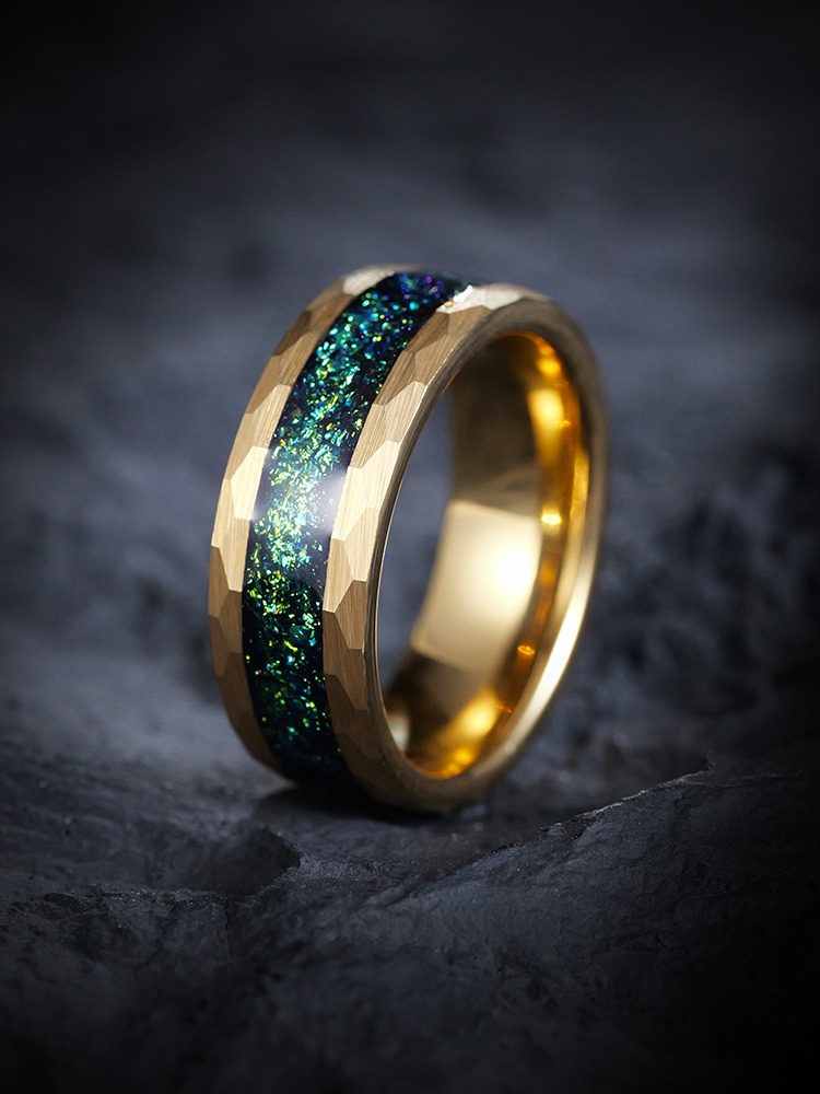 8mm Green Men's Tungsten Ring High-end Trendy Men's Fashion All-match Index Finger Single Ring Personality Niche Women High Hardness Durable