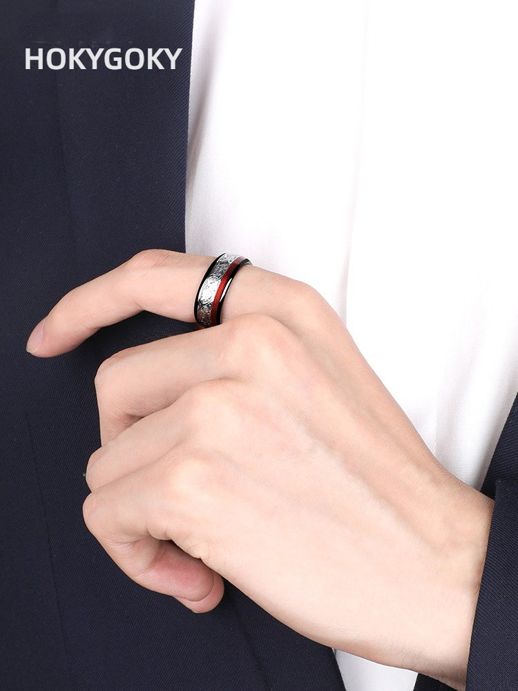 8mm Unisex Ring Trendy Personality Fashion Single Index Finger Pinky Ring No Fading Red Rope Fortune Men's Ring Wealth Ring - Made of Tungsten Gold, Meaning Good Fortune, Fashionable Men's Must-Have Accessories