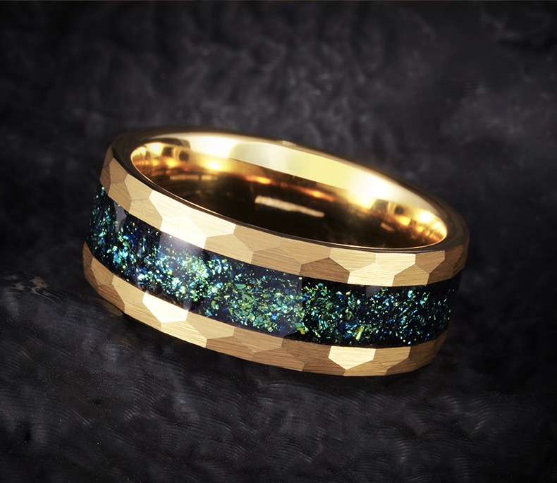 8mm Green Men's Tungsten Ring High-end Trendy Men's Fashion All-match Index Finger Single Ring Personality Niche Women High Hardness Durable