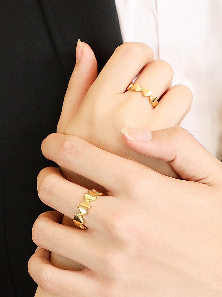 Couple Love 857 Tungsten Gold Heart Interwoven Ring Crown Heart Shape Fashionable All-match Trendy Ring Men and Women Original Niche Design Ring Eternal Love