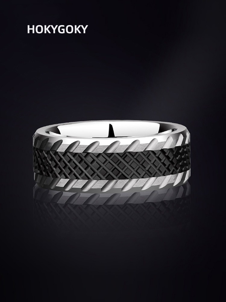 8mm Men's Ring Trendy Hip-Hop Personality Index Finger Single Tail Ring Niche Design High-End Men's Ring Wind-Breaking Ring-Fashionable Tungsten Gold Men's Jewelry, Showing Personality and Courage