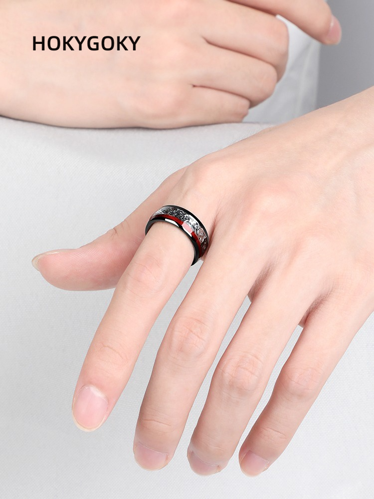8mm Unisex Ring Trendy Personality Fashion Single Index Finger Pinky Ring No Fading Red Rope Fortune Men's Ring Wealth Ring - Made of Tungsten Gold, Meaning Good Fortune, Fashionable Men's Must-Have Accessories