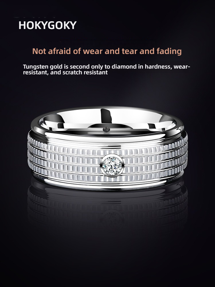 8mm Men's Ring, High-Grade Moissanite Diamond Ring, Tungsten Gold Ring, Single Female Niche Ring, Index Finger Fashion Tungsten Gold Men's Ring, Inlaid with Moissanite, Elegant and Durable