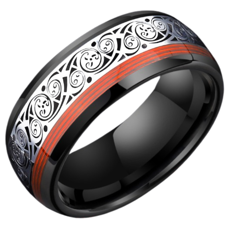 8mm Unisex Ring Trendy Personality Fashion Single Index Finger Pinky Ring No Fading Red Rope Fortune Men's Ring Wealth Ring - Made of Tungsten Gold, Meaning Good Fortune, Fashionable Men's Must-Have Accessories