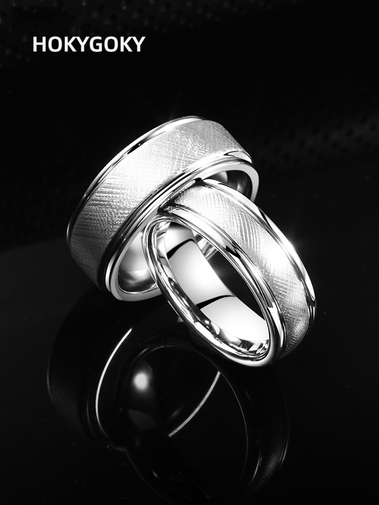 Men's Ring Silver High-Grade Brushed Simple Personality Plain Ring Tungsten Gold Versatile Female Index Finger Trendy Brand Ring Fashionable Tungsten Gold Men's Ring-Classic Brushed Design, Durable and Elegant