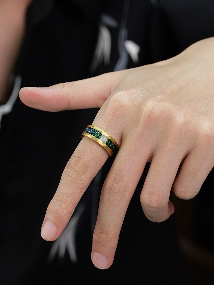 8mm Green Men's Tungsten Ring High-end Trendy Men's Fashion All-match Index Finger Single Ring Personality Niche Women High Hardness Durable